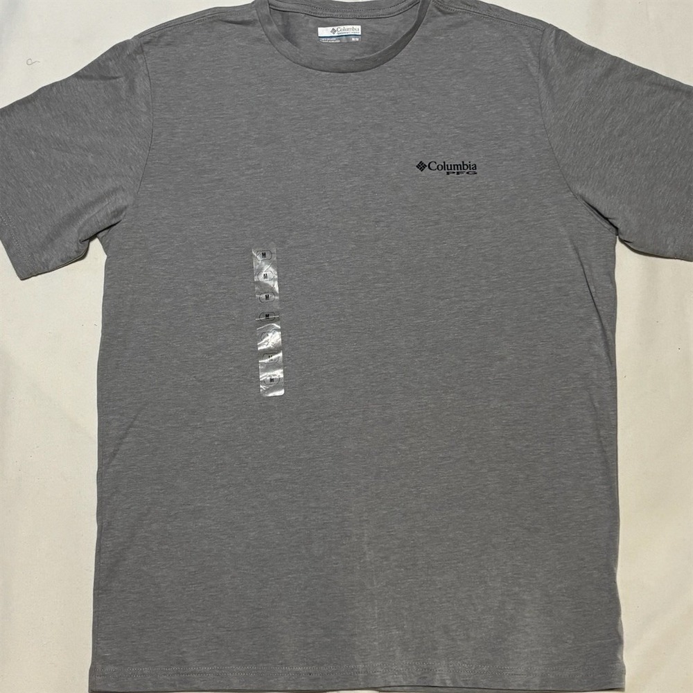 Columbia PFG T-Shirt Men's Size M Gray Heather Fish USA Flag Graphic